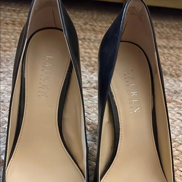 Ralph Lauren Double RL Black Heels Elegant Pointed-Toe Pumps - Picture 5 of 12